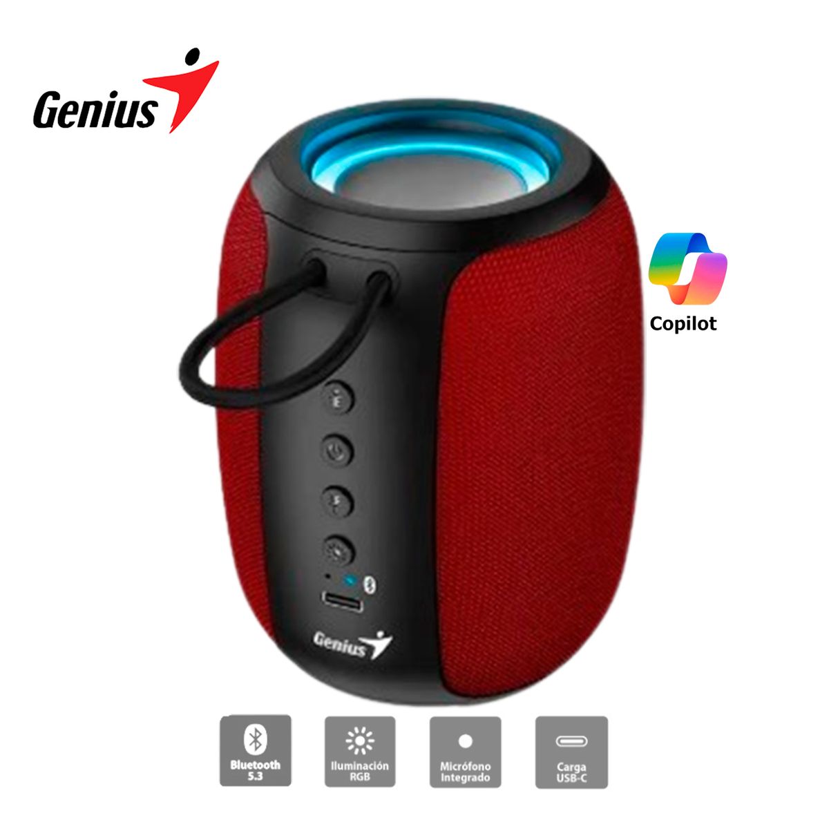 GENIUS - Parlante Sp-915Bt Bluetooth 5.3 Micro Integrado Rgb 5W Rms Rojo