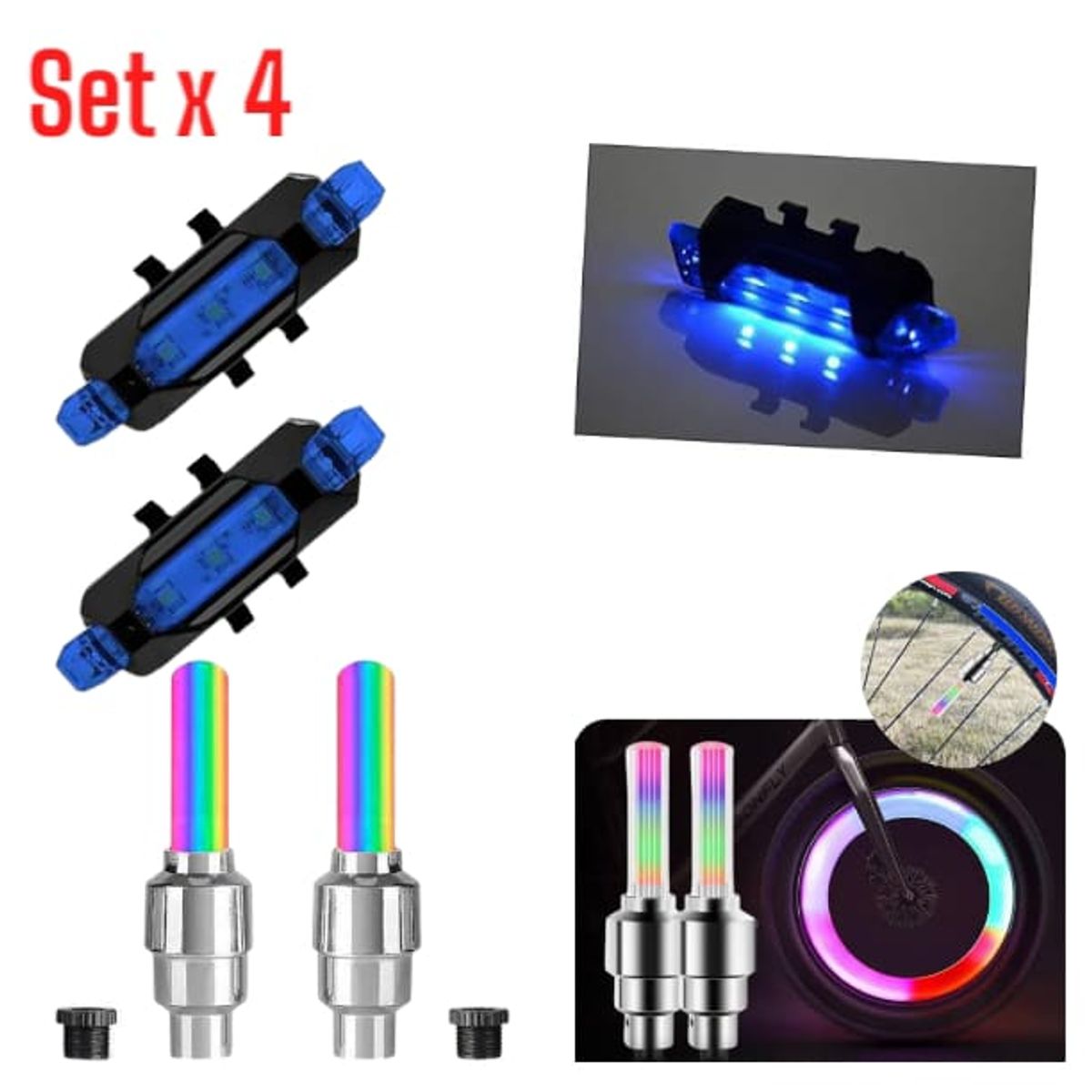 OEM - Set 2 Luces Traseras y 2 Luces RGB para Ruedas de Bicicleta