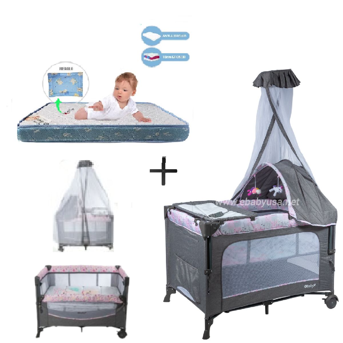 EBABY - Cuna Corral Dacora - Colchon A-Rosa