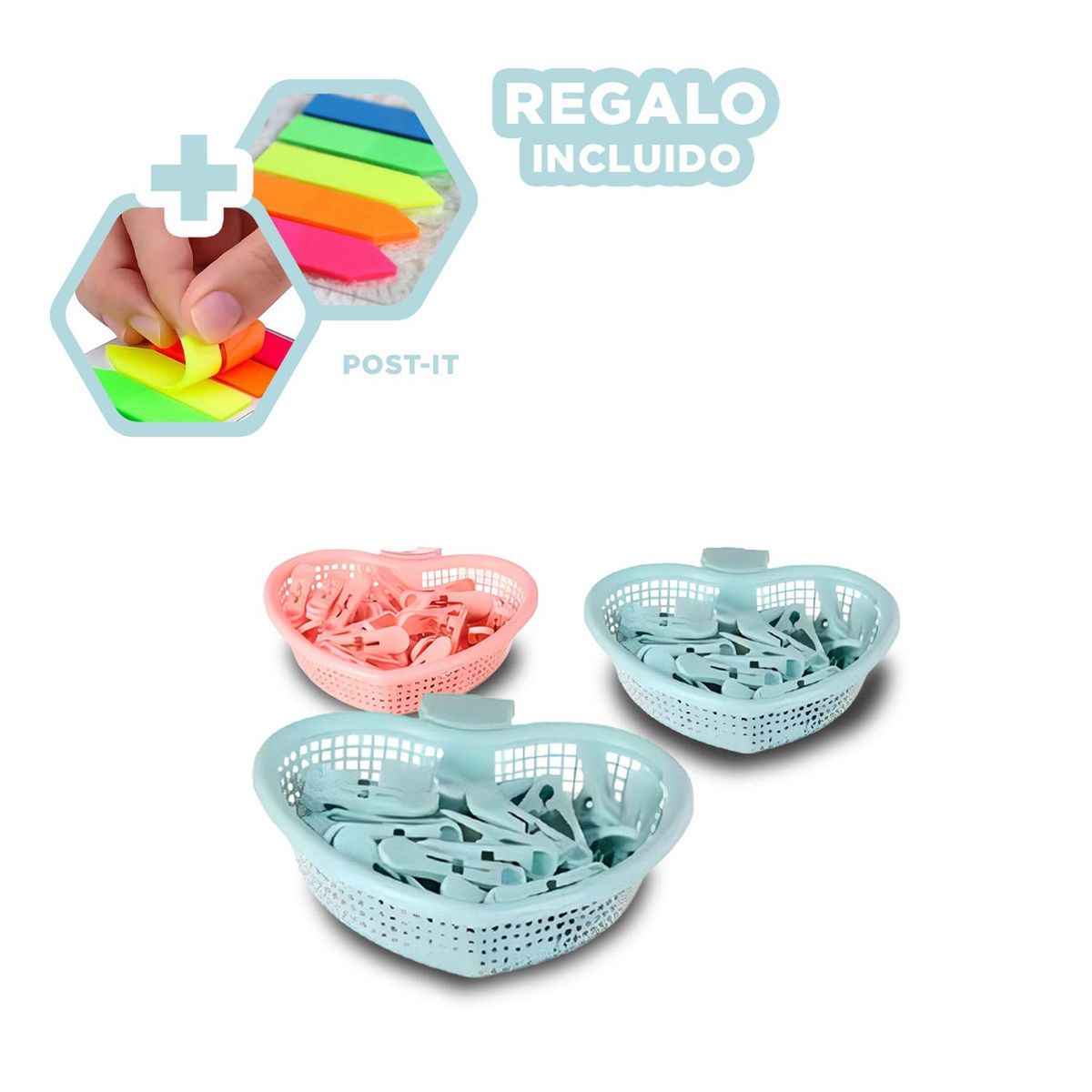 RYBIU IMPORT - Pack4 Cesto Cómodo con Ganchos Verde Y+Banderitas Adhesivas