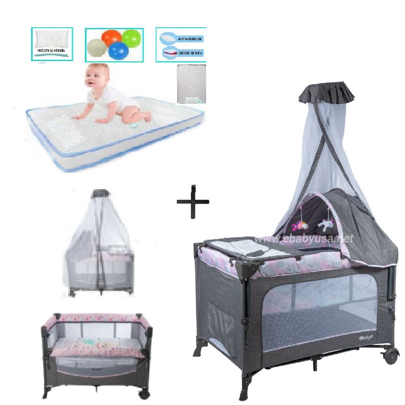 EBABY - Cuna Corral Dacora - Colchon C-Rosa