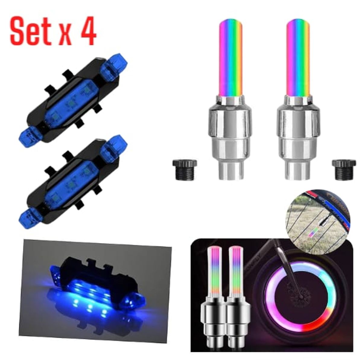 OEM - Luces RGB de Bicicleta 2 Traseras + 2 para Ruedas Coloridas