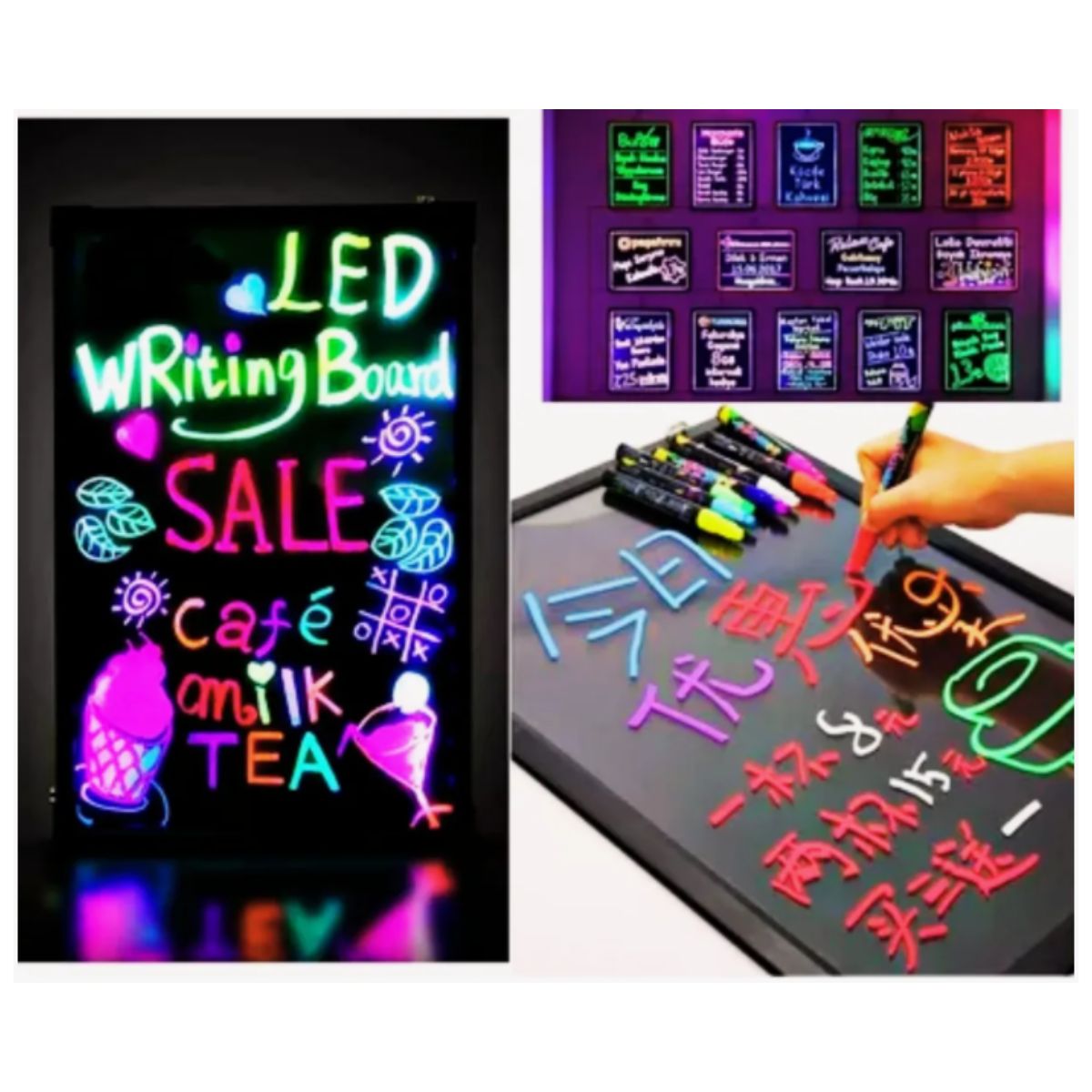 GENERICO - Pizarra Publicitaria Grande LED Control Remoto 60cm x 80cm 8 Plumones