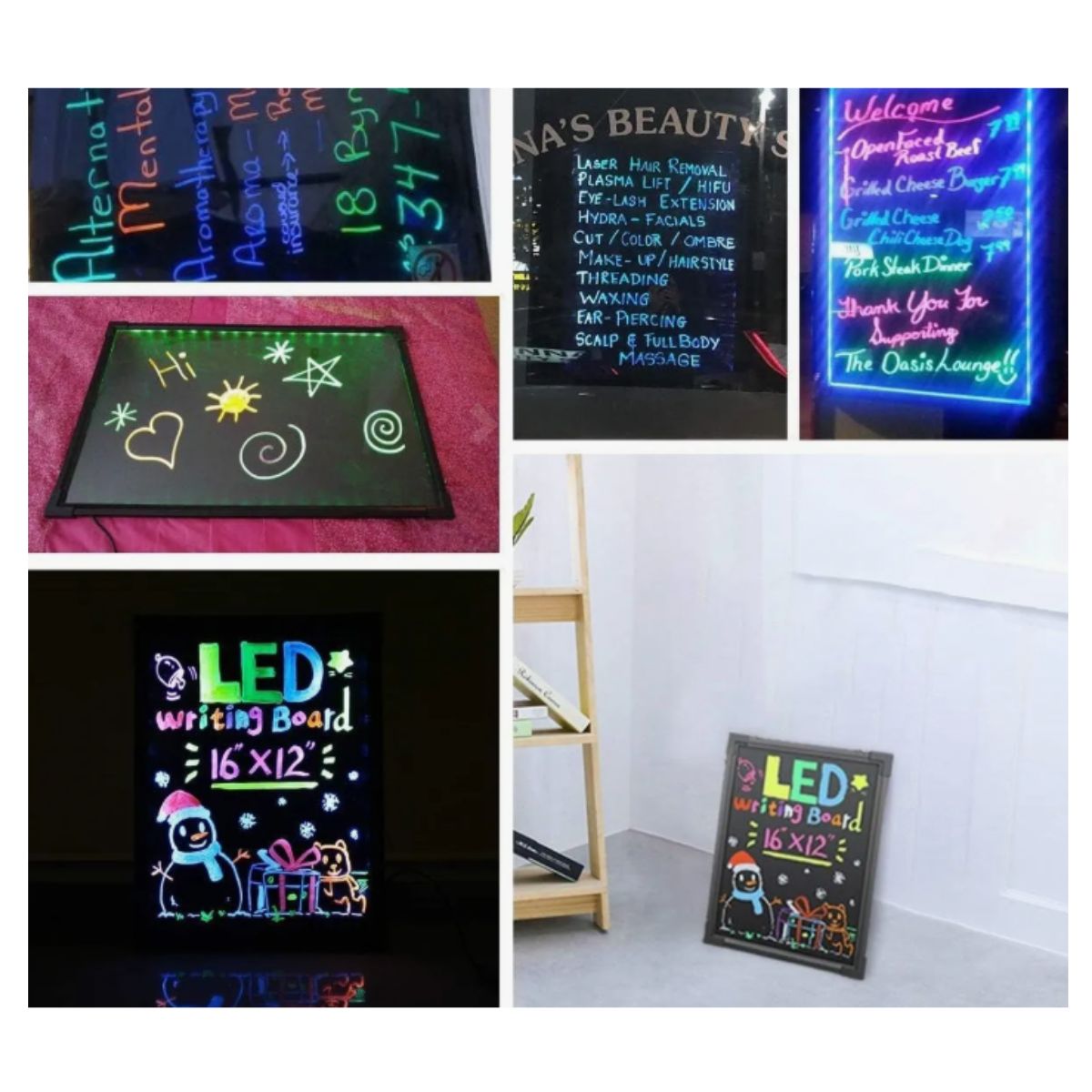 GENERICO - Pizarra Publicitaria Grande LED Control Remoto 60cm x 80cm 8 Plumones