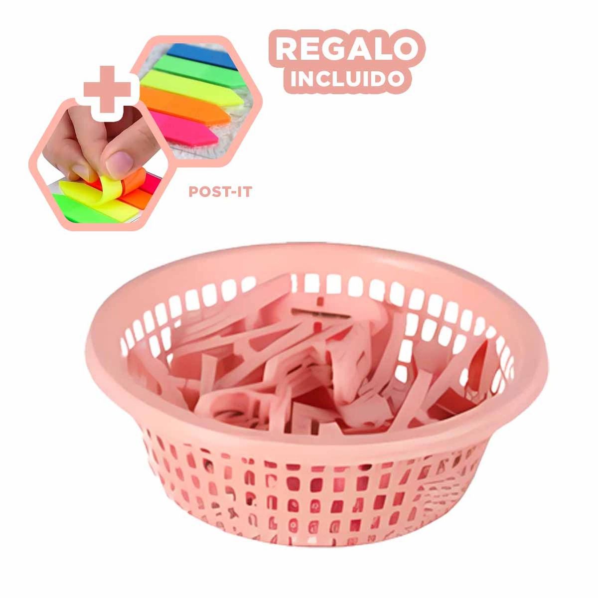 RYBIU IMPORT - Pack6 Cesto Circula en Color Rosado Y+Banderitas Adhesivas