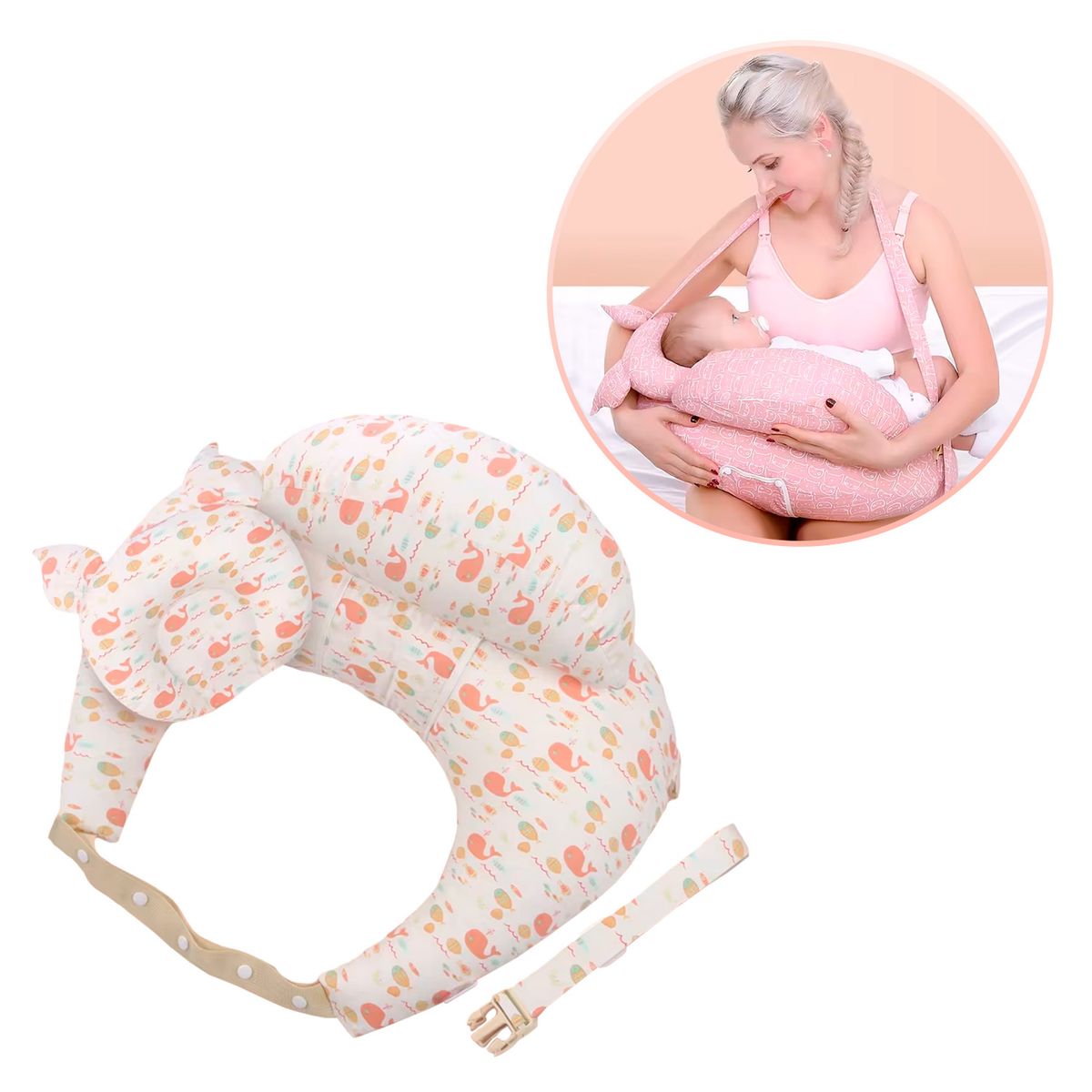 BABYPAL - Almohada de Lactancia Ergonómica 3 en 1 Suave Rosa