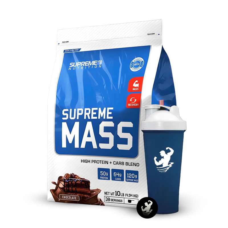 SUPREME NUTRITION - Ganador de peso Supreme Mass 10 lb + Shaker - Chocolate