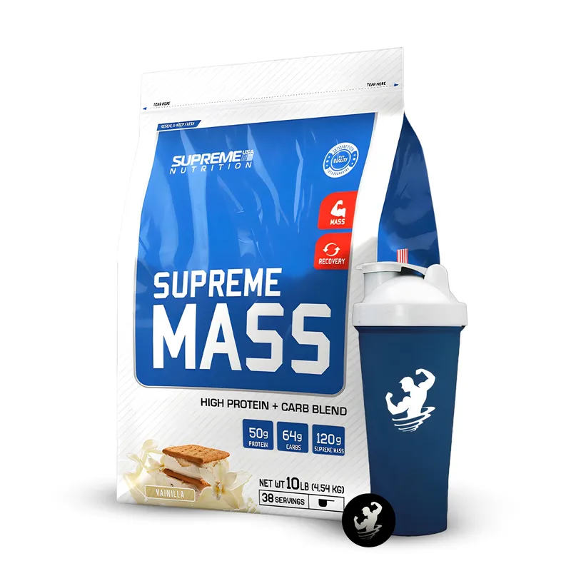 SUPREME NUTRITION - Ganador de peso Supreme Mass 10 lb + shaker - Vainilla
