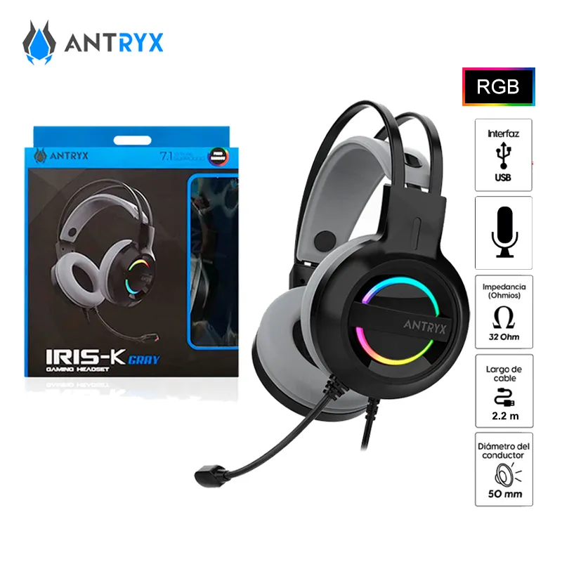 ANTRYX - AUDIFONO C/MICROFONO ANTRYX IRIS-K GRAY, 7.1 VIRTUAL, USB