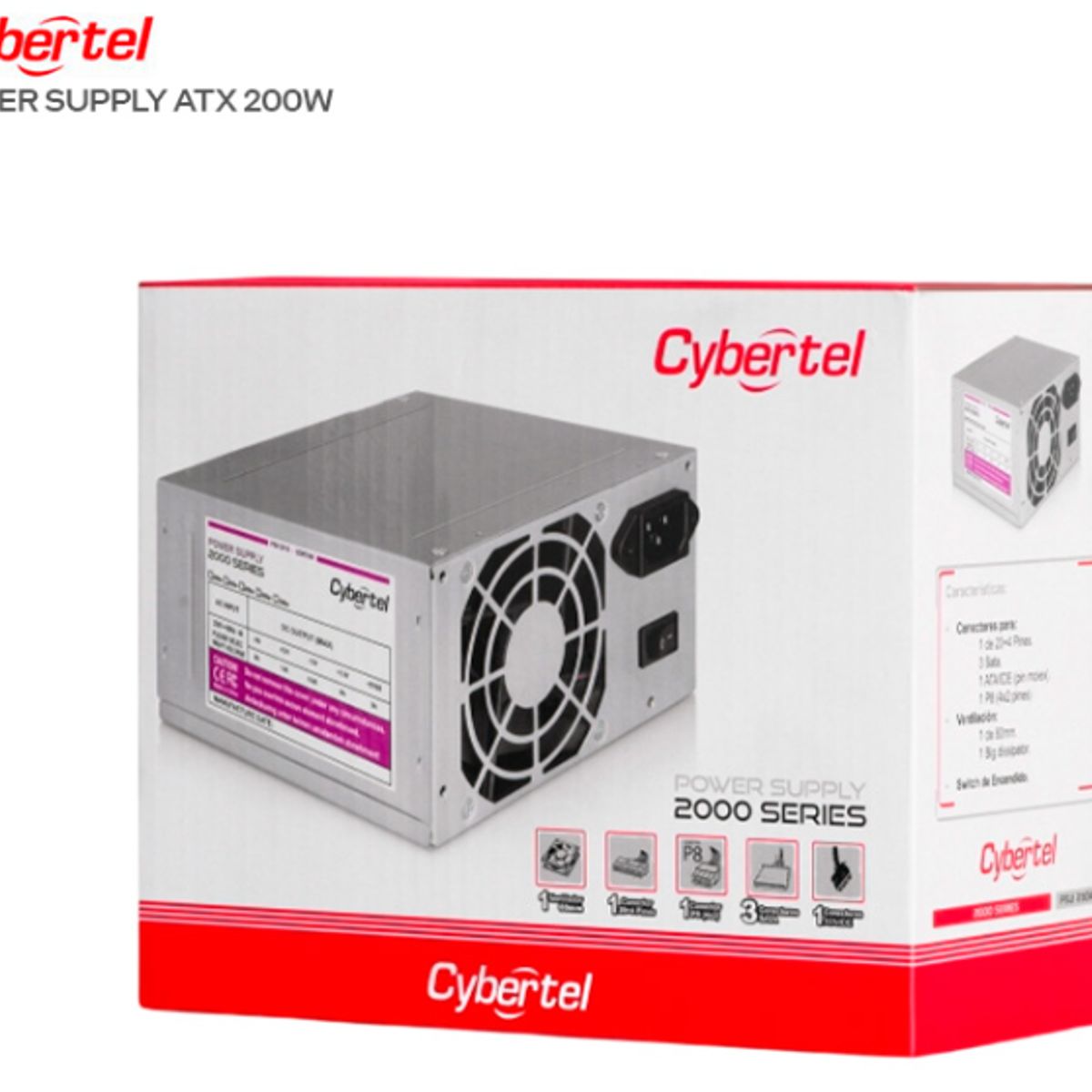 CYBERTEL - Fuente De Poder ATX P200W 200W FLAT En Caja CYBERTEL