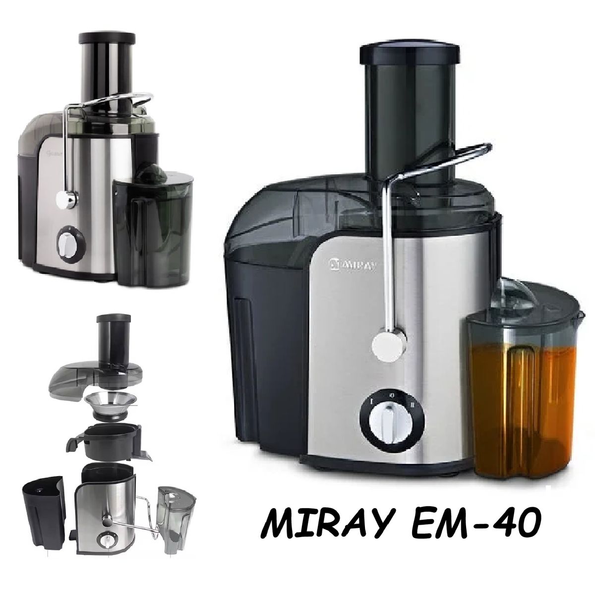MIRAY - Extractor De Jugos Fruta Entera Acerado Inoxidable EM-40 600W