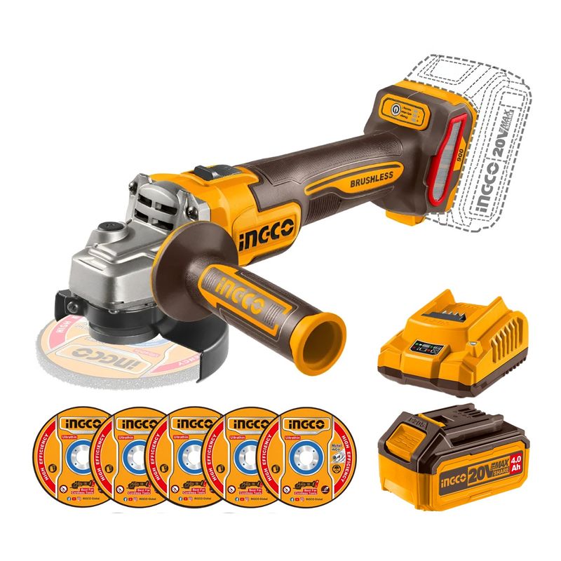 INGCO TOOLS - Amoladora inalambrica 900w + bateria 4ah y cargador industrial Ingco