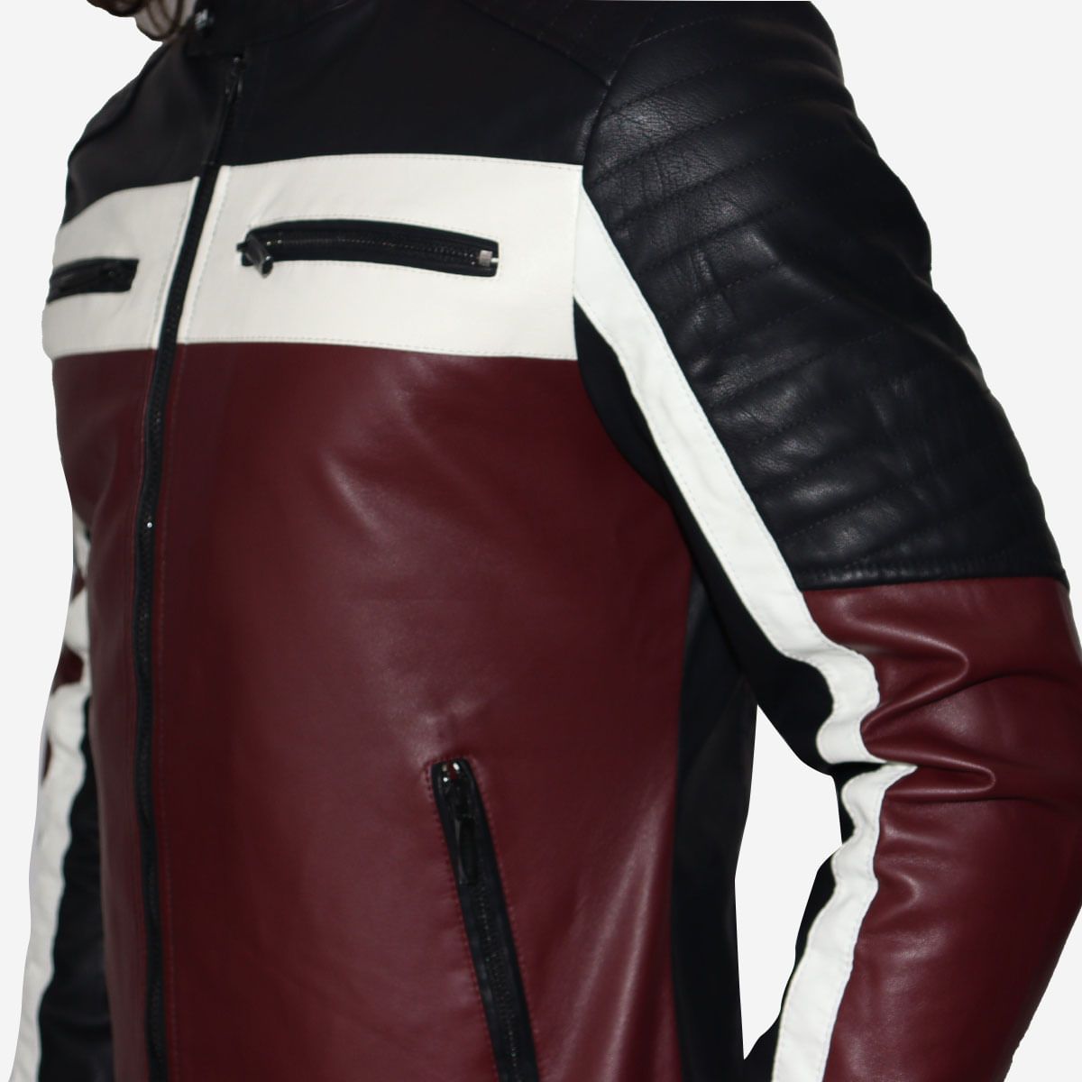 THE CULT - Casaca biker en ecocuero tricolor – ideal para climas frios, looks audaces y actitud urbana