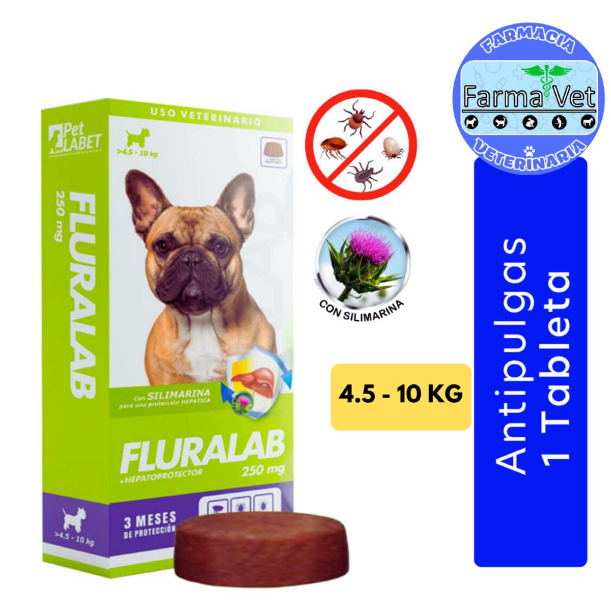 GENERICO - FLURALAB  4.5  a 10KG (3 MESES) Antipulga con hepatoprotector