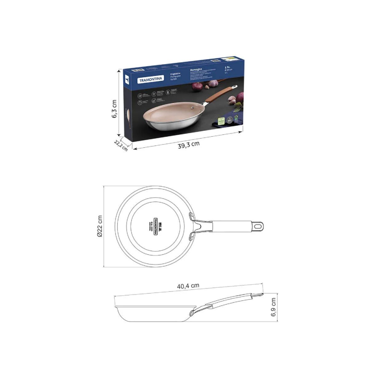 TRAMONTINA - Sartén Tramontina Romagna Marfil 25 cm- 28740/325