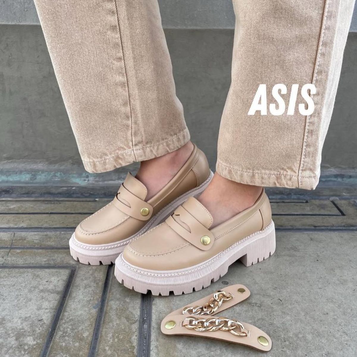 GENERICO - MOCASINES PARA MUJER ASIS CON BROCHES CAMBIABLES EN COLOR BEIGE