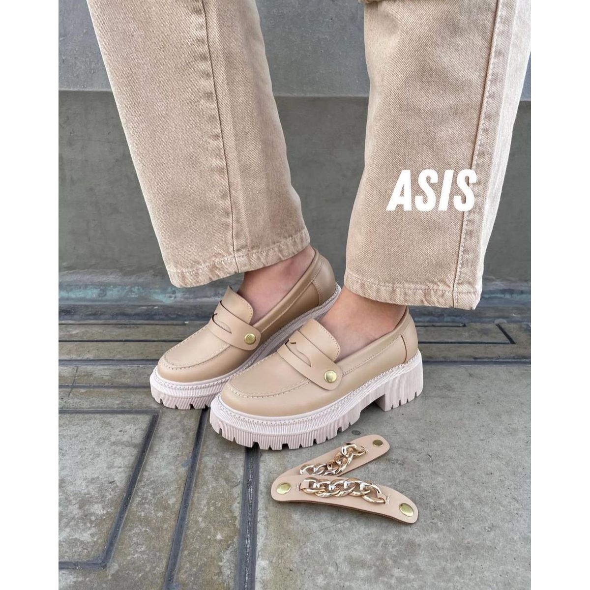 GENERICO - MOCASINES PARA MUJER ASIS CON BROCHES CAMBIABLES EN COLOR BEIGE