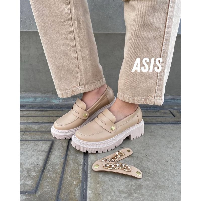 GENERICO - MOCASINES PARA MUJER ASIS CON BROCHES CAMBIABLES EN COLOR BEIGE