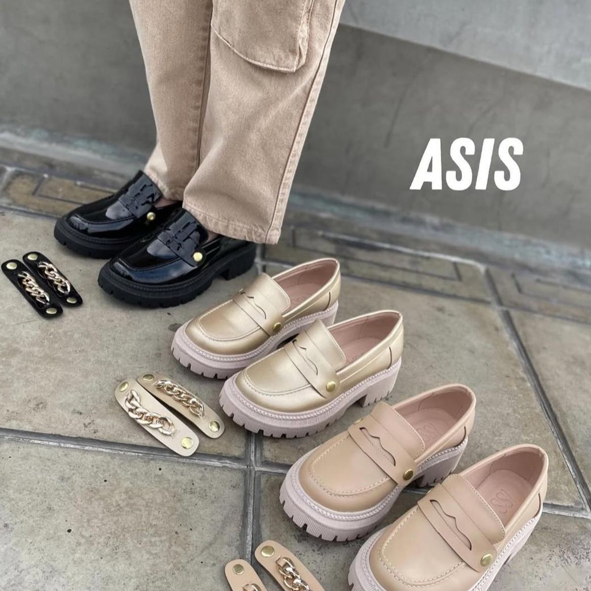 GENERICO - MOCASINES PARA MUJER ASIS CON BROCHES CAMBIABLES EN COLOR BEIGE