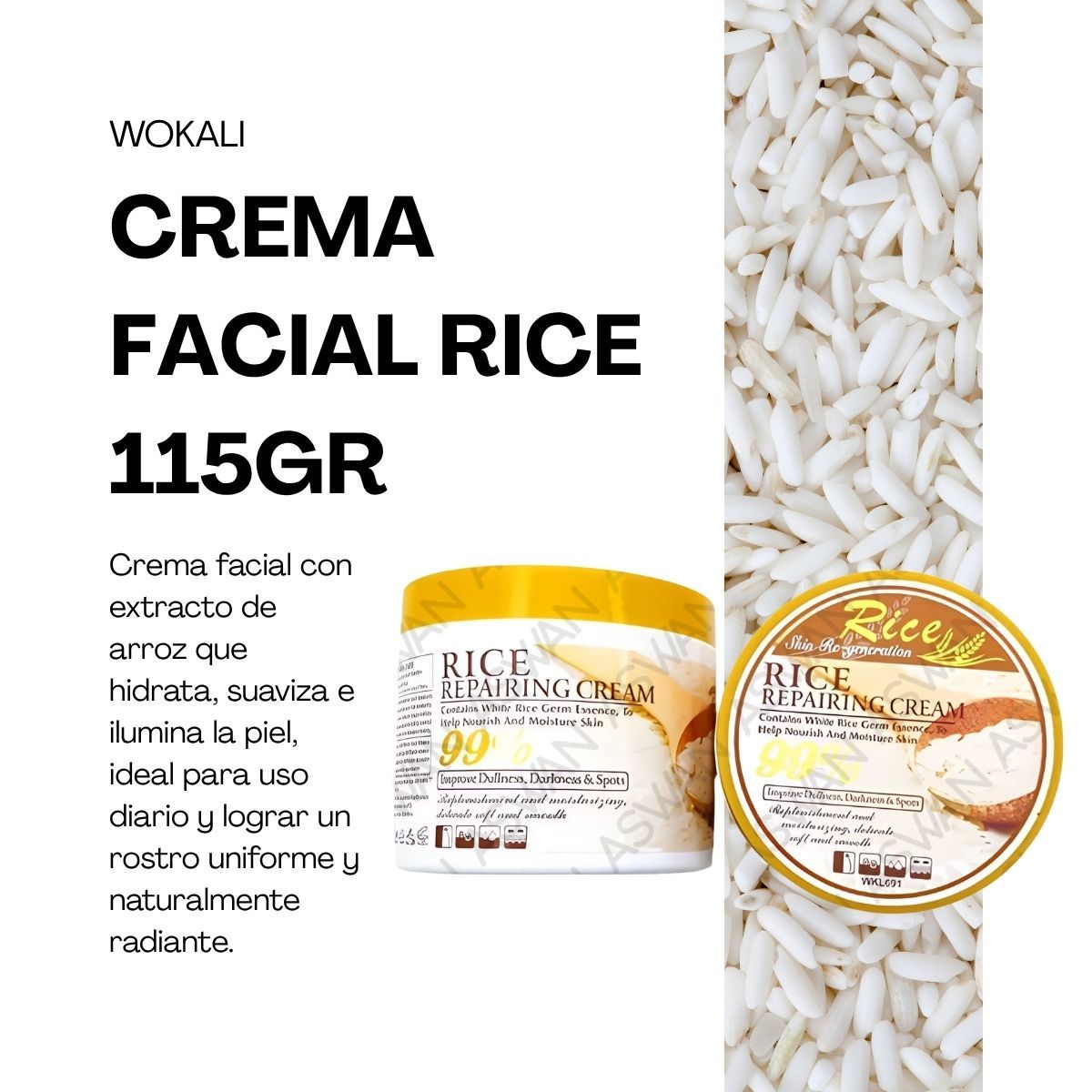 WOKALI - CREMA FACIAL RICE 115GR - WOKALI