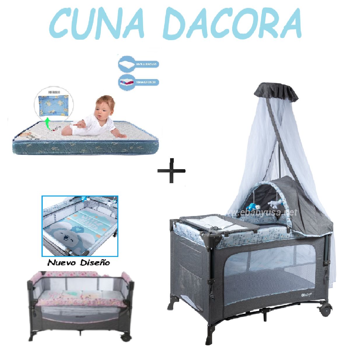 EBABY - Nueva Cuna Corral Dacora C-Colchon Azul
