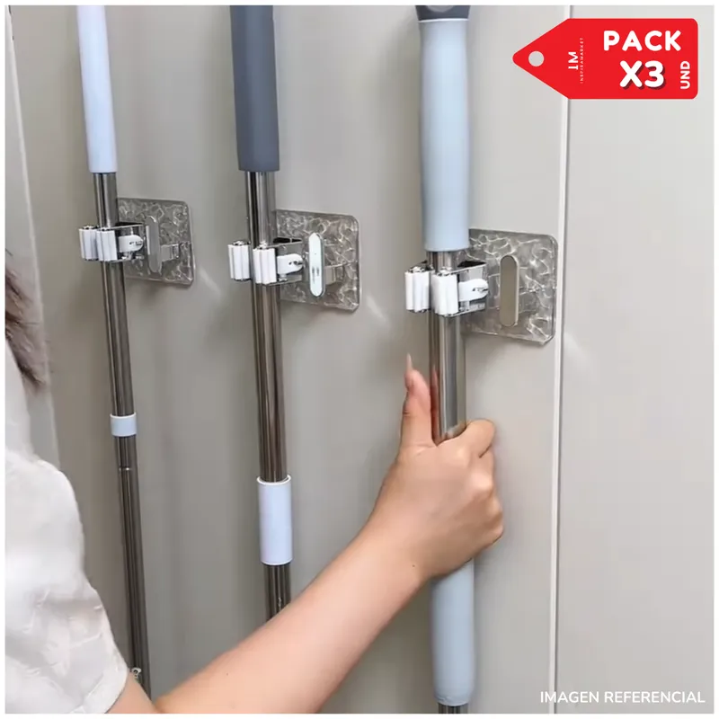 INSPIRA MARKET - Soporte de Escoba Trapeador Pack x3
