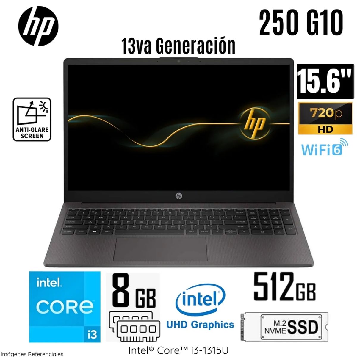 HP - Laptop HP 250 G10 Intel Core i3-1315U 8GB RAM 512GB SSD 15.6" HD Free Dos - A29CMLA