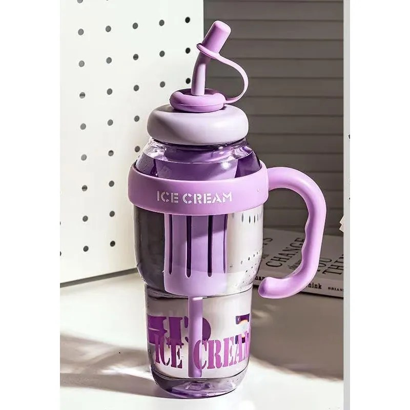 GENERICO - TOMATODO VASO BOTELLA ICE CREAM CON CAÑITA DE 1400 ML COLOR FUCSIA