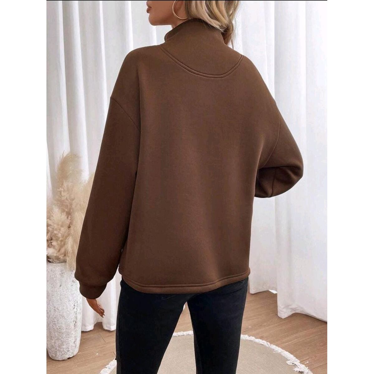 GENERICO - SHEIN Essnce Sudadera con cremallera media de hombros caídos