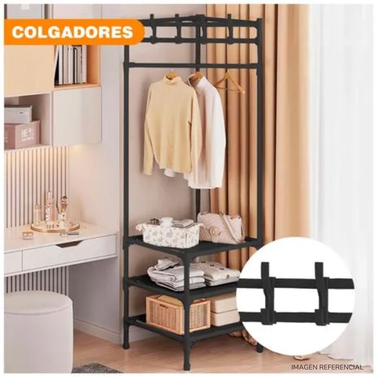 INSPIRA - Colgador de Ropa Perchero de Pie Esquinero 3 Niveles Negro