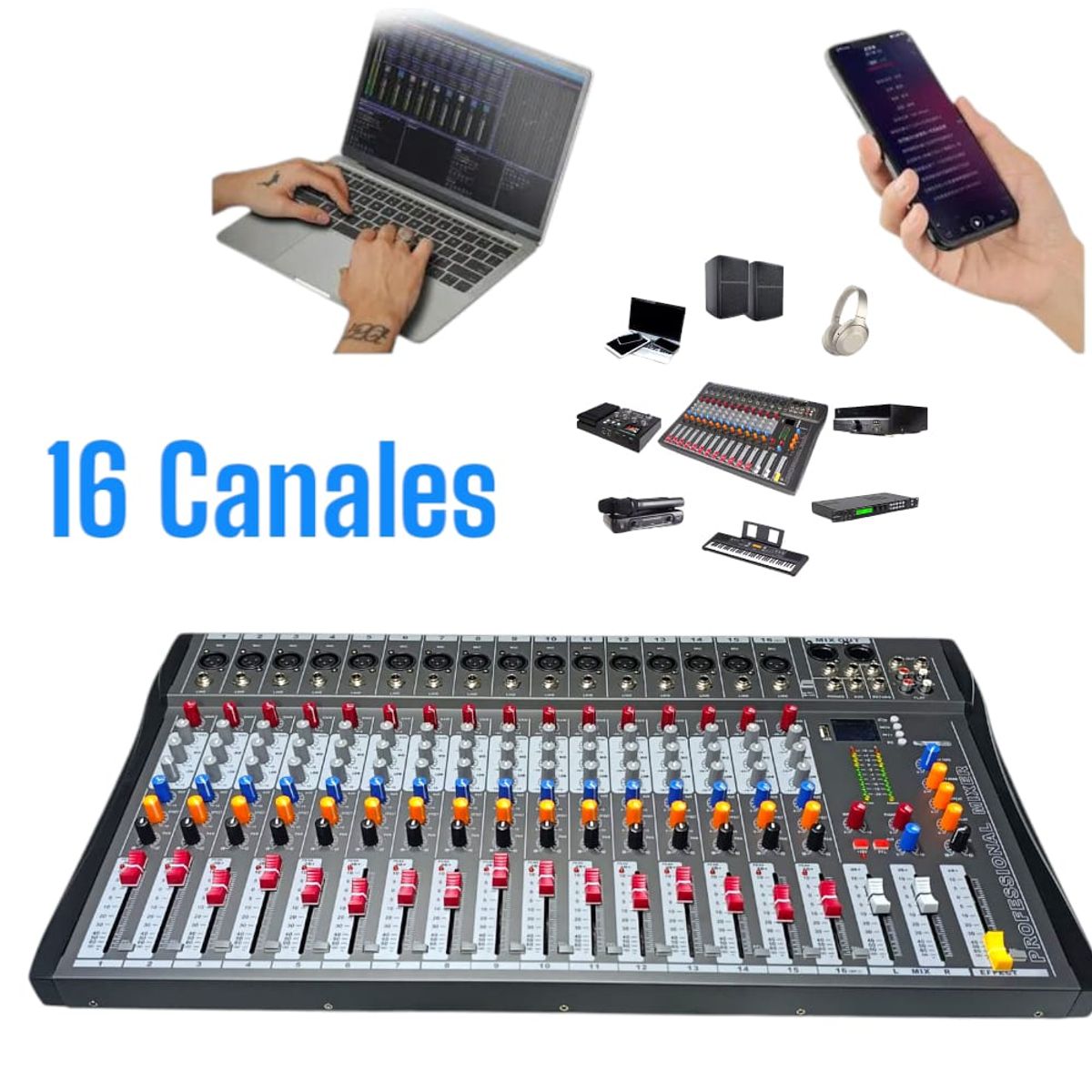OEM - Consola de Audio Profesional con Ecualizador y 16 Canales