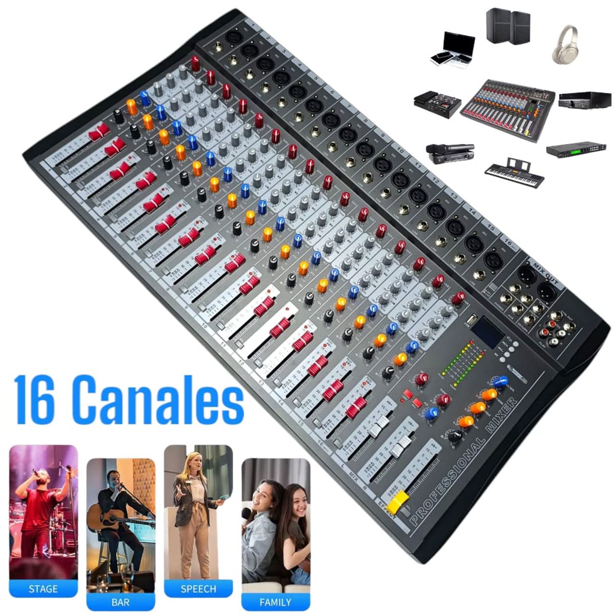 OEM - Consola de Audio Profesional con Ecualizador y 16 Canales