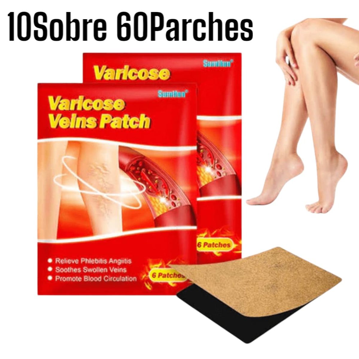 OEM - Pack 10 Sobres con 60 Parches para Várices de Rápido Alivio