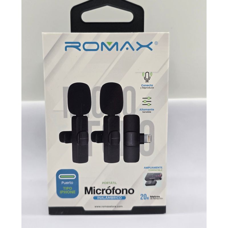 ROMAX - MICROFONO INALAMBRICO PORTATIL PUERTO IPHONE 20 MtS DE RECEPCI0N