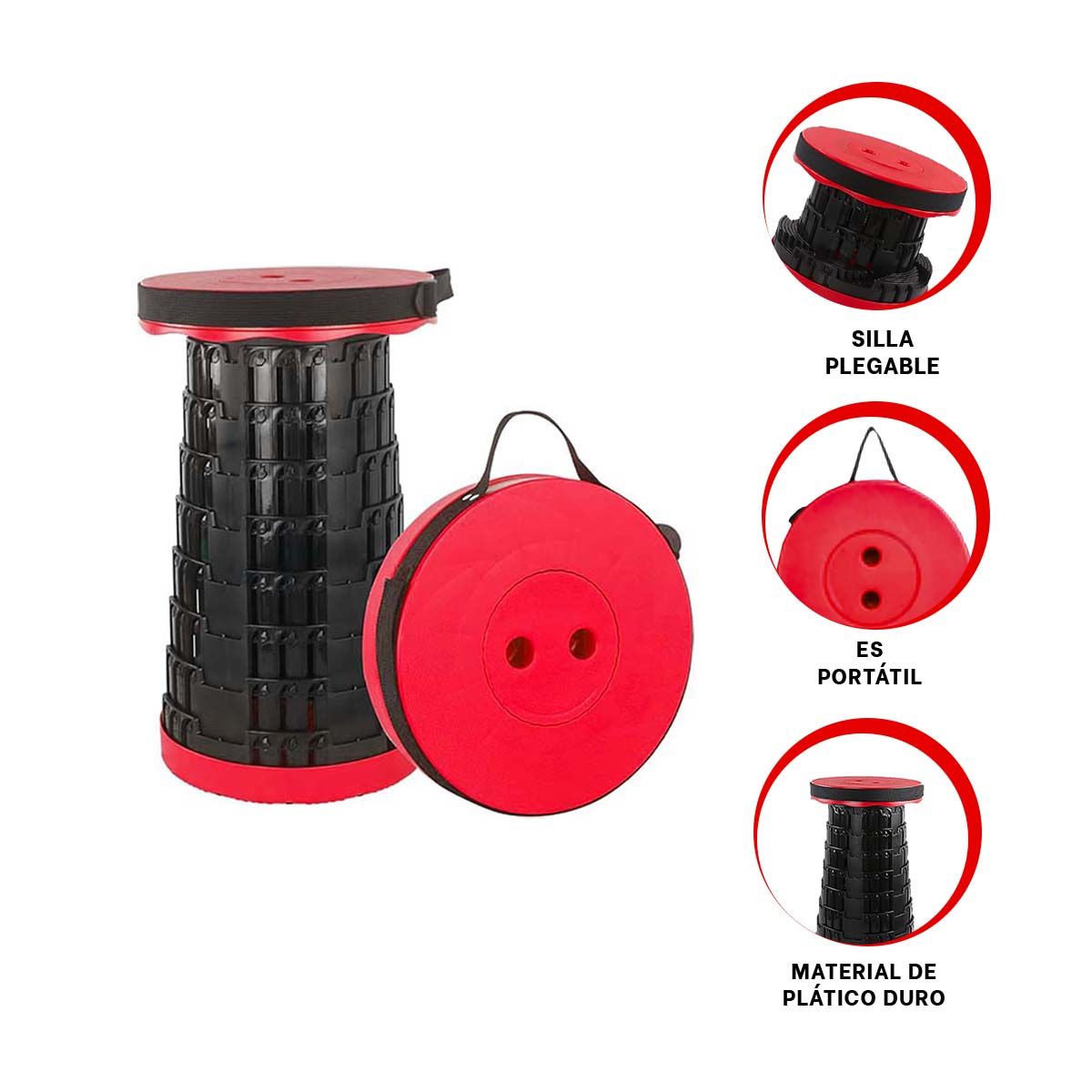 GENERICO - Pack3 Asiento de Diseño Ultracompacto en Color Rojo