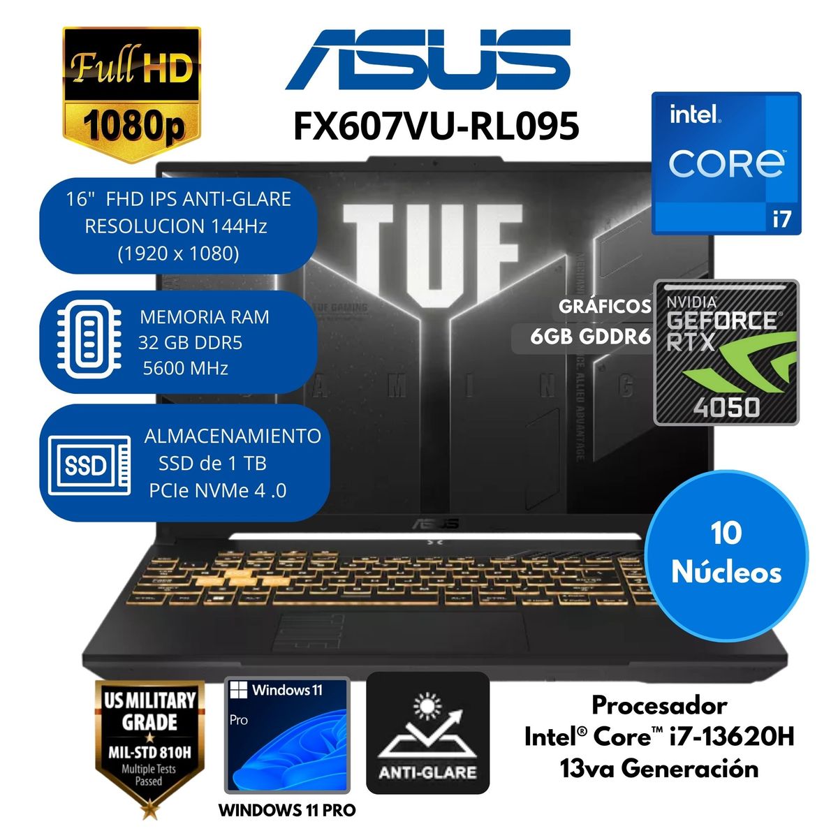 ASUS - Laptop ASUS Intel Core i7(TUF F16 Gaming FX607VU-RL095) RAM 32 GB SSD 1 TB 16" FHD IPS Windows 11