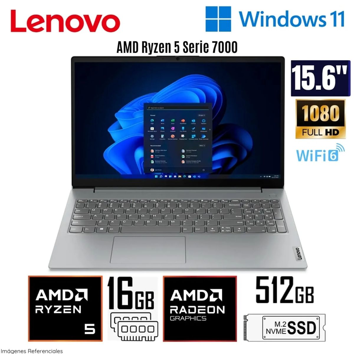 LENOVO - Laptop Lenovo V15 G4 AMN AMD Ryzen 5 7520U 16GB RAM 512GB SSD 15.6" FHD - 82YU00XYLM