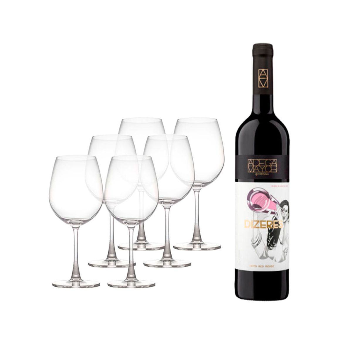 FERRAND - Set Copas Ferrand Sommelier x 6 +Vino Tinto Dizeres Ferrand 750ml