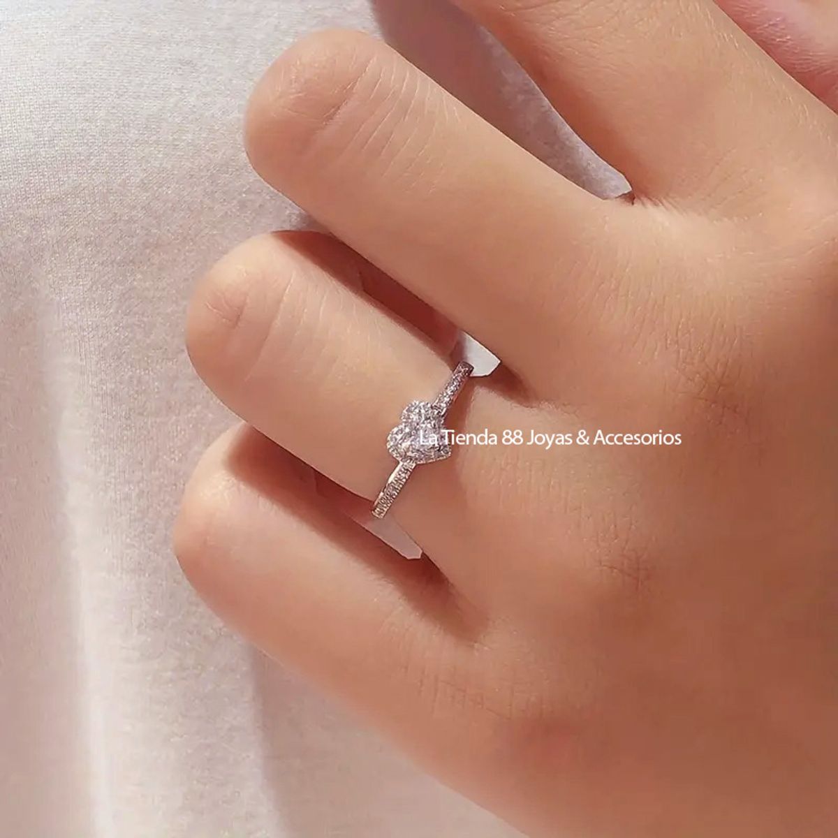 LA TIENDA 88 JOYAS Y ACCESORIOS - La Tienda 88 - Anillo De Compromiso Mujer Mini Corazon Bañado - Blanco