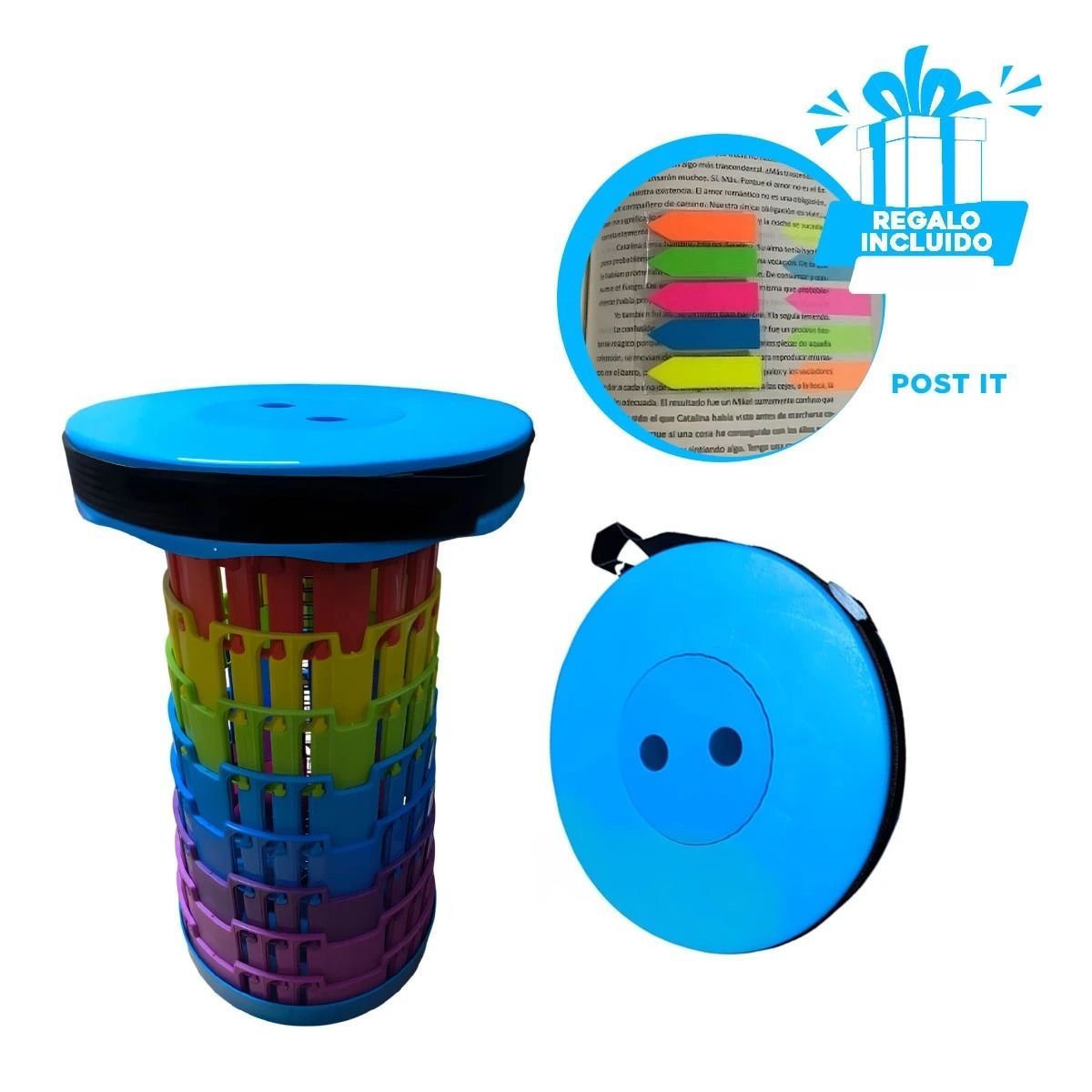 GENERICO - Banco Multicolor con 3 Seguros Tapa Azul Y+Post-it Adhesivos