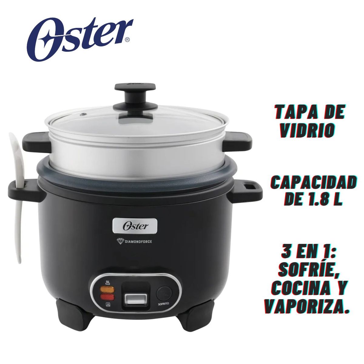 OSTER - Olla Arrocera Oster CKSTRC10DFBLK 1,8 L Vaporera Función de Sofrito