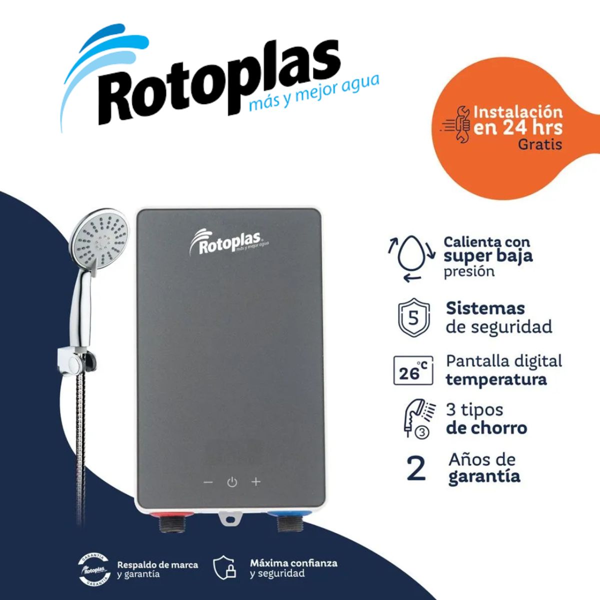 ROTOPLAS - Rapiducha de Agua Eléctrico New Compact Silver Rotoplas
