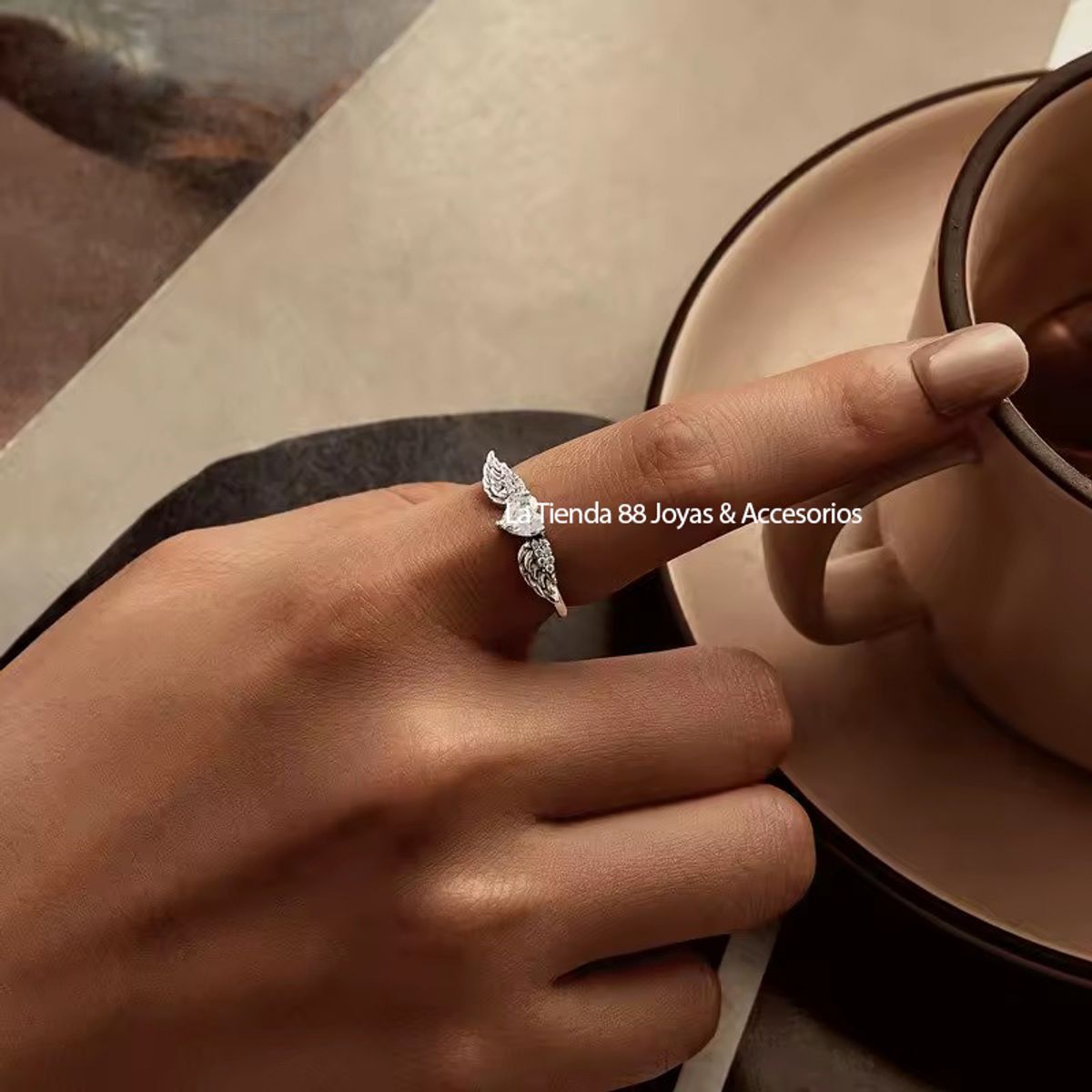 LA TIENDA 88 JOYAS Y ACCESORIOS - La Tienda 88 - Anillo Mujer Alas de Angel Bañado Oro 18k - Rosa