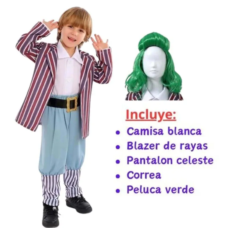 GENERICO - Traje Umpa Lumpa Niños de Willy Wonka Importado - Tallas 6 hasta 12