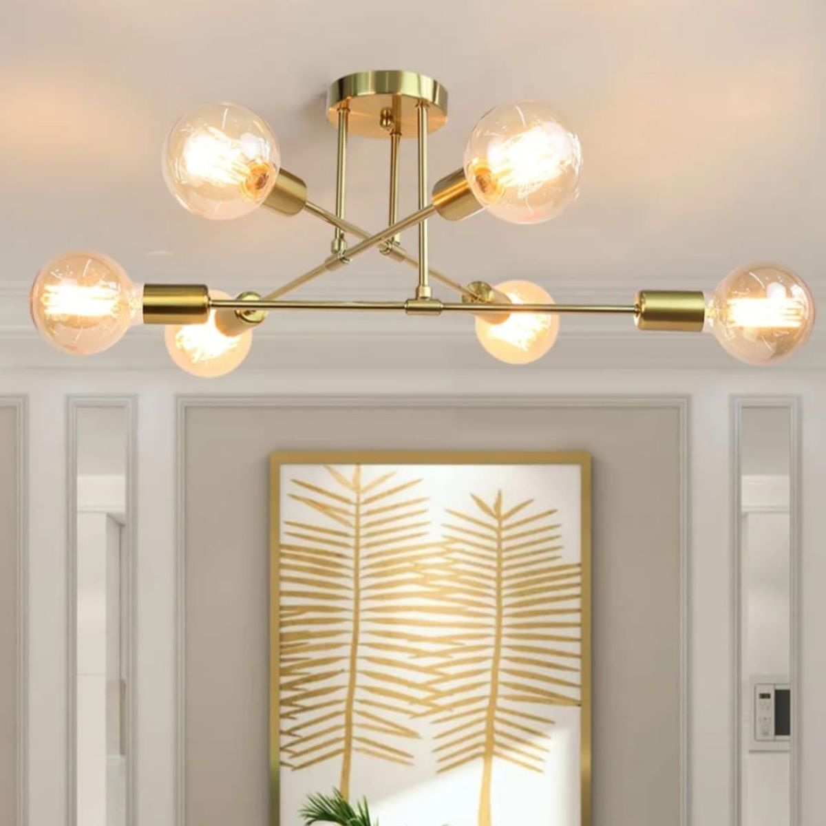 CEMLIGHTING - Lámpara de techo getafe dorado  INCLUYE 6 focos y kit de limpieza