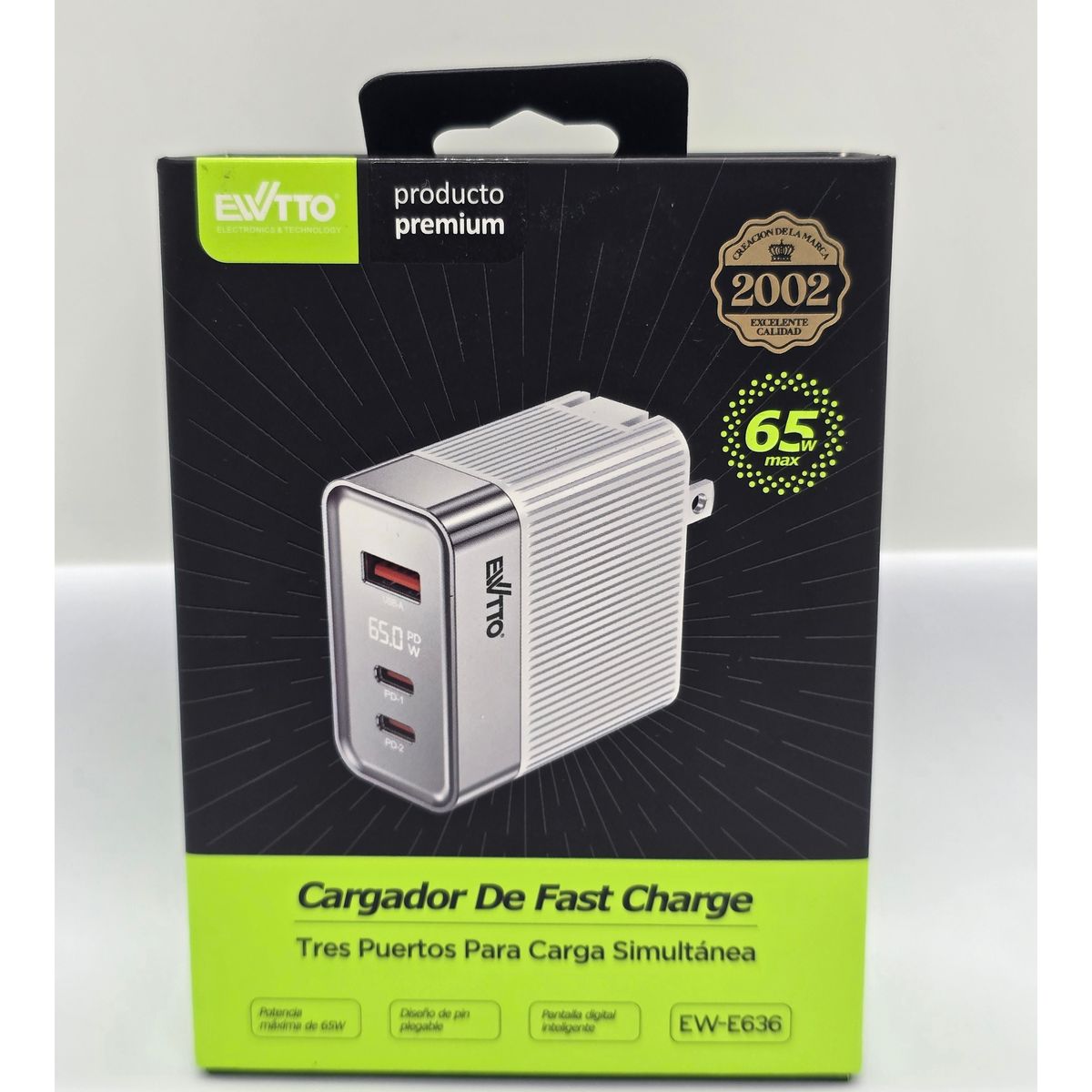 EWTTO - CARGADOR DADO EWTTO 3 PUERTOS 2PD/ 1USB 65W