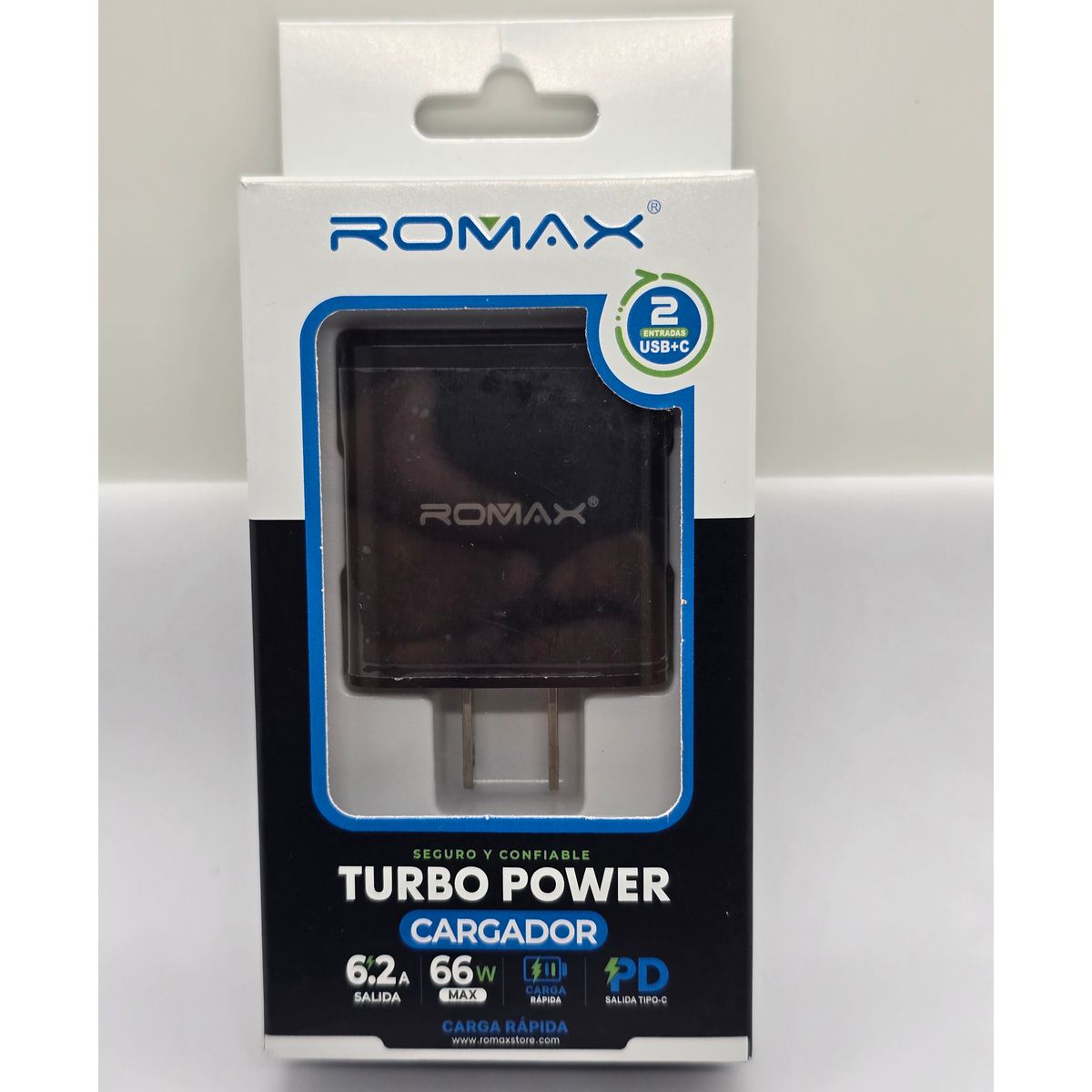 ROMAX - CARGADOR DADO ROMAX TURBO POWER 66W 2 PUERTOS PD/USB