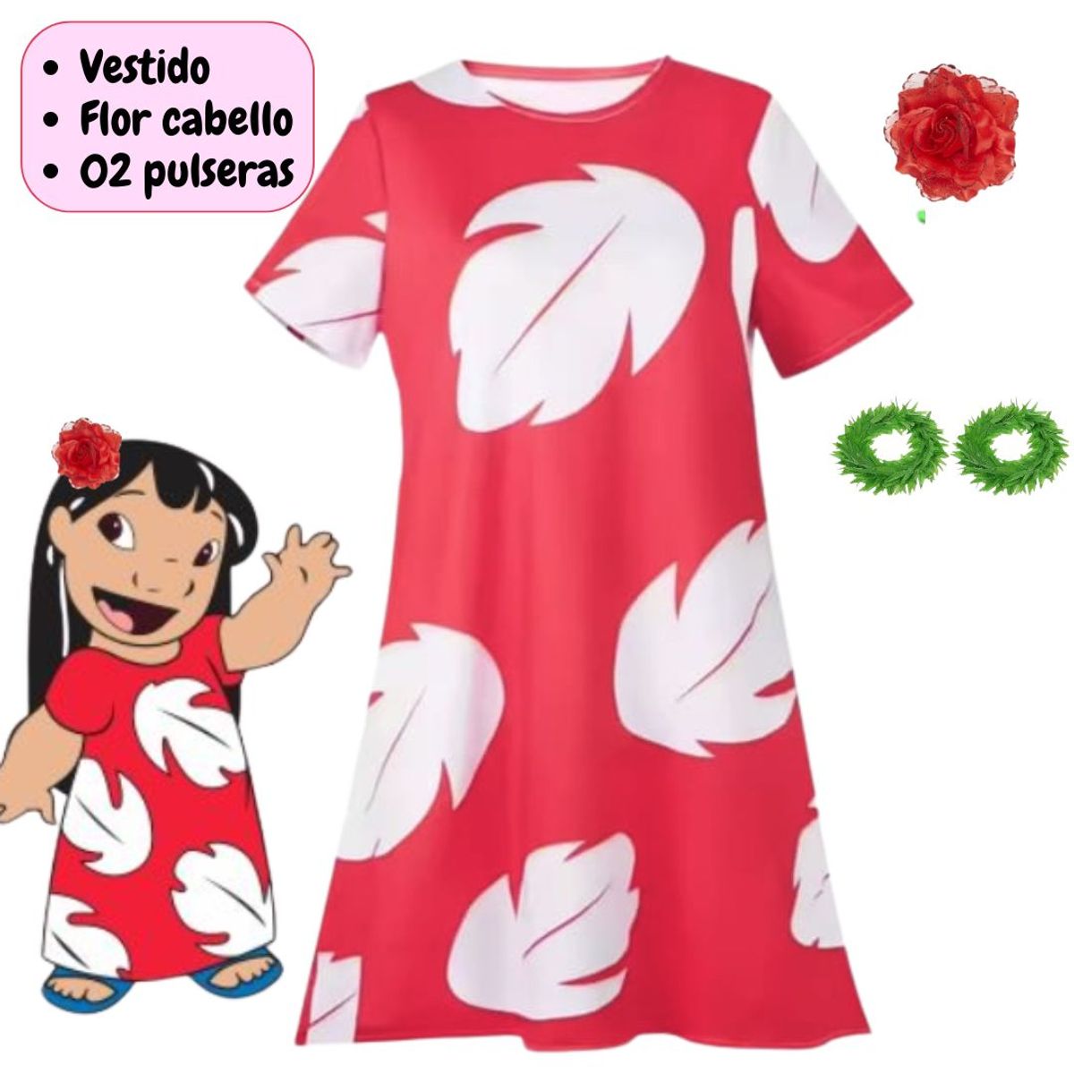 GENERICO - Vestido Lilo Stitch Rojo Niñas Importado - Talla 4 hasta 16