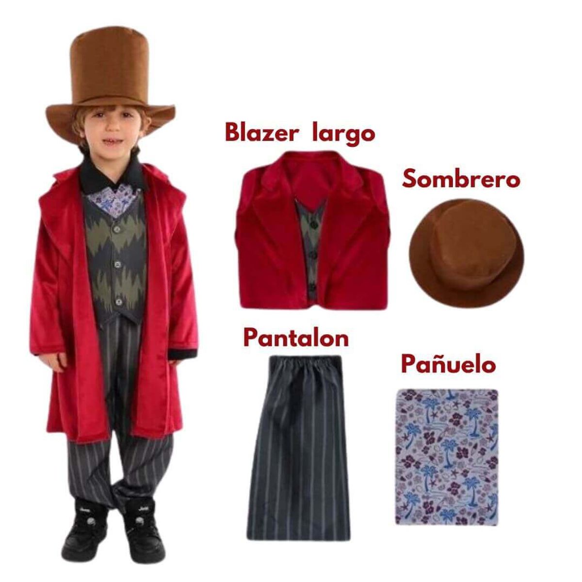 GENERICO - Traje Willy Wonka Chocolate Niños Importado - Tallas 6 hasta 10