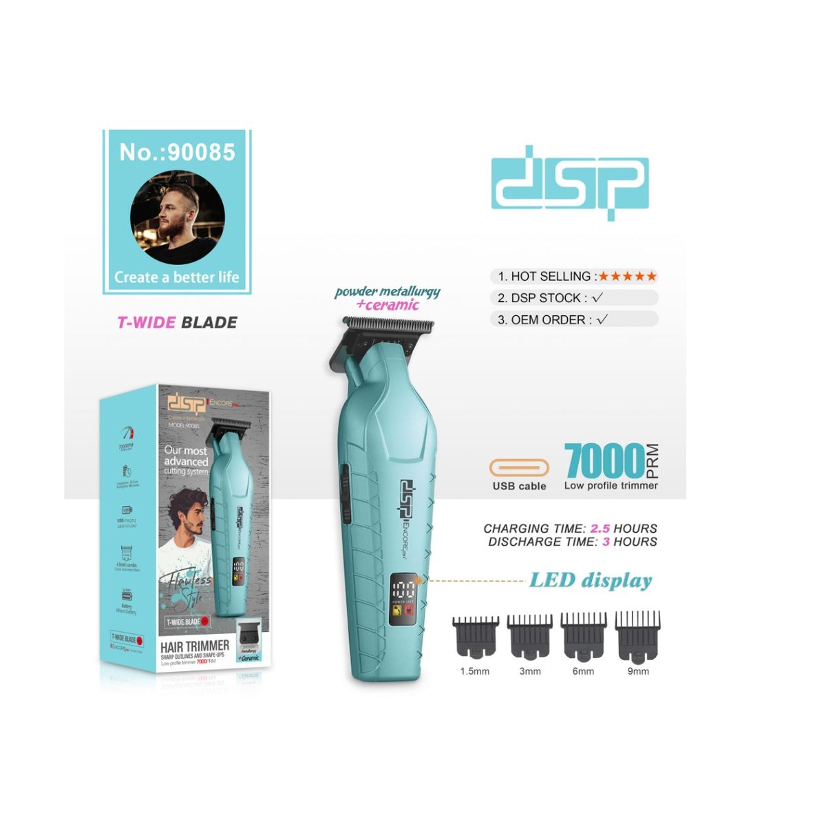 Dsp - Maquina Corte Cabello DSP 90085 Trimmer Inalambrico 7000 RPM